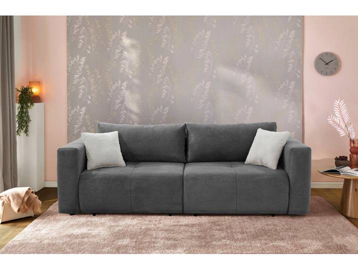 Sofa, 100% Polyester, Dunkelgrau, 243×115 cm, Ausziehbar, Mit Bettkasten, Modern, Jockenhöfer