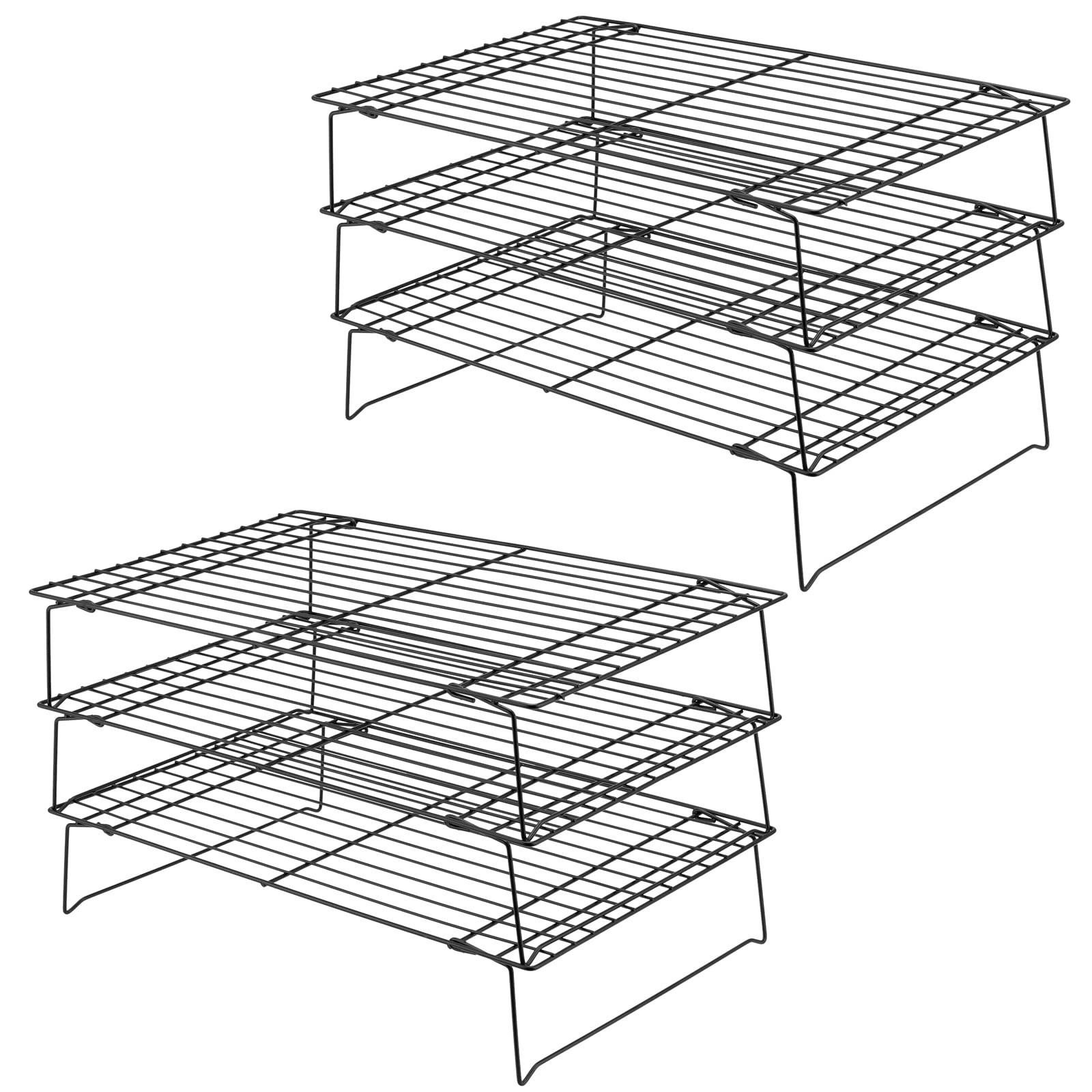 Set van 2 zwarte stapelbare 3-laagse koelrekken van koolstofstaal met afmetingen 40 x 25 cm