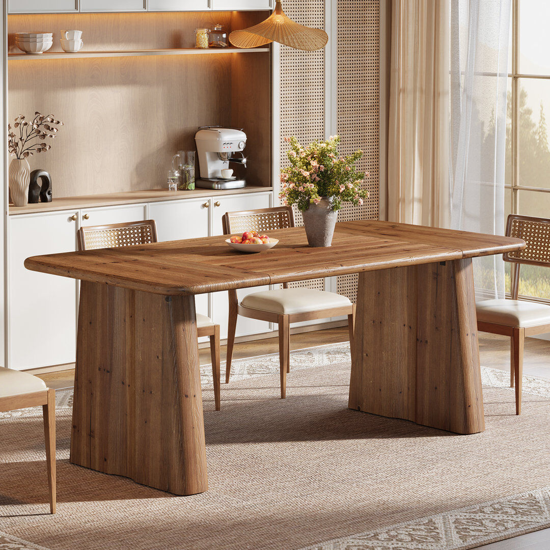 Blue Elephant Rectangular Wood Top Dining Table with Wood Base Brown Wood