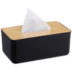 Relaxdays 4 x Taschentuchbox Bambusdeckel Hellbraun,Schwarz