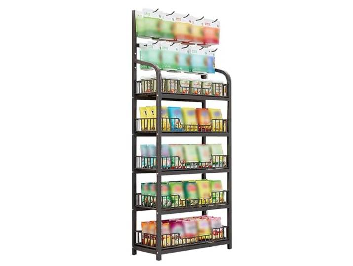 Snack-Organizer, Großes mehrschichtiges Organizer-Regal for Supermärkte, Süßwarenläden(5 Tier Black,60x27cm/23.6x10.6in)