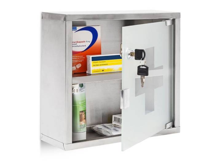 Relaxdays Medizinschrank EMERGENCY Edelstahl L