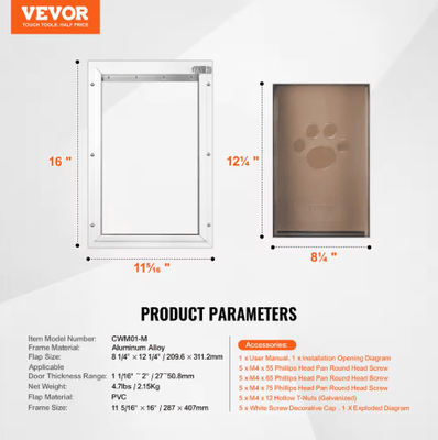 Inspire Picks SucceBuy Weatherproof Pet Door Aluminum Frame Doggy Door With Secure Lock & Flap System m
