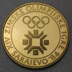 Goldmünze 5000 Dinar "Emblem" 1982 (PP) Olympische Winterspiele Sarajewo (Jugoslawien)
