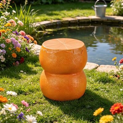 Kodotan sofa "10.60"" Sculptures Garden Statues, Orange Fruit Stool Garden Statue, Magnesium Oxide Stone Composite Outdoor Stool Decor"