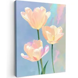 LEINWANDBILD Tulpen - Rosa Akzente - Blau Wandbild Wohnzimmer 60x80 cm