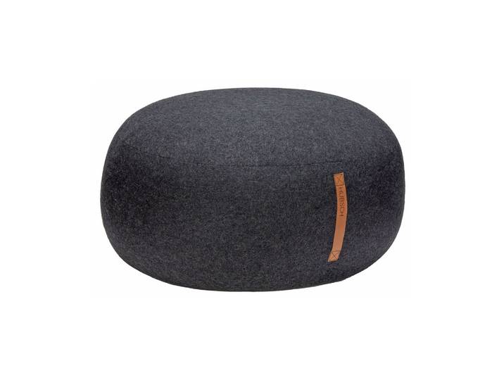 Pouf en tissu gris foncé, rond, uni, fixe, assise, repose-pieds -