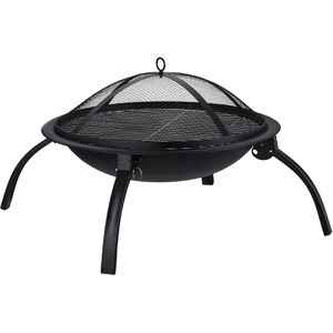 Relaxdays Feuerschale 10026546 XL, aus Stahl, Ø 49 cm, mit Grillrost, Funkenschutz und Tasche