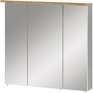 Schildmeyer Spiegelschrank Padua 148838, grau / eiche, 71 x 72 x 24 cm (B/H/T), 3-türig, mit Steckdose & Beleuchtung