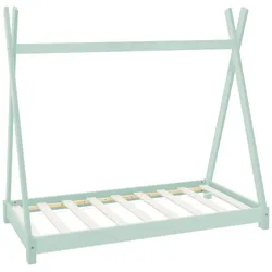 ML-Design Kinderbett Tipi 70 × 140 cm Mint mit Lattenrost – Kiefer, Indianer-Hausbett, Bodenbett für Mädchen & Jungen