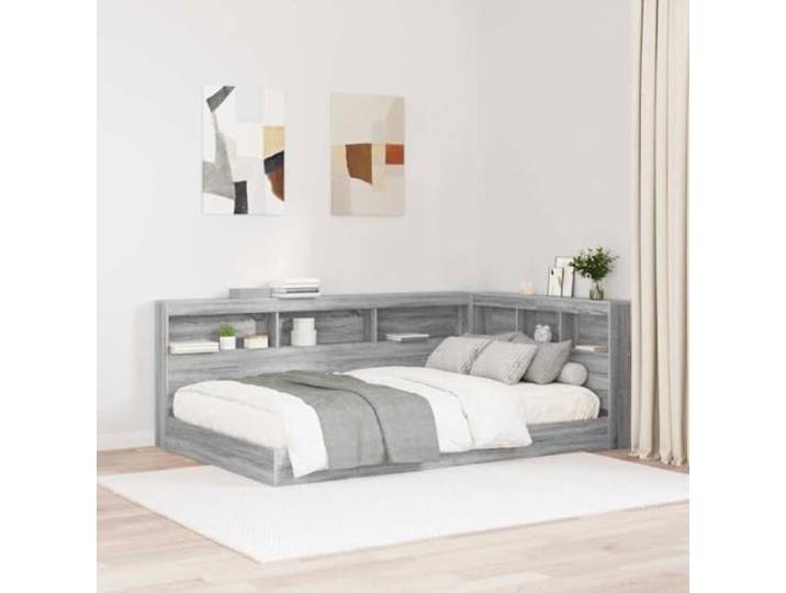 RJPLMFV Kopfteil Sonoma, Grau, 120 cm, Holz Mit Einlegeböden, integrierter Ladestation, L-Form, moderne Schlafzimmeraufbewahrung