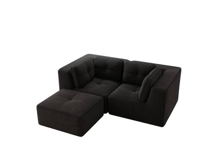 Canapé d'angle en velours côtelé modulaire noir
