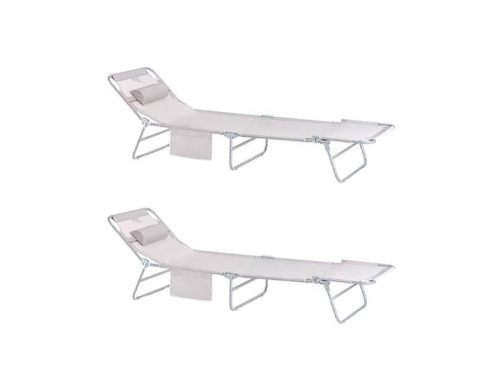 SoBuy® OGS35-MI x2 Lot de 2 Bains de soleil Chaises Longues Transats de Jardin Camping inclinables pliables et réglables - Beige