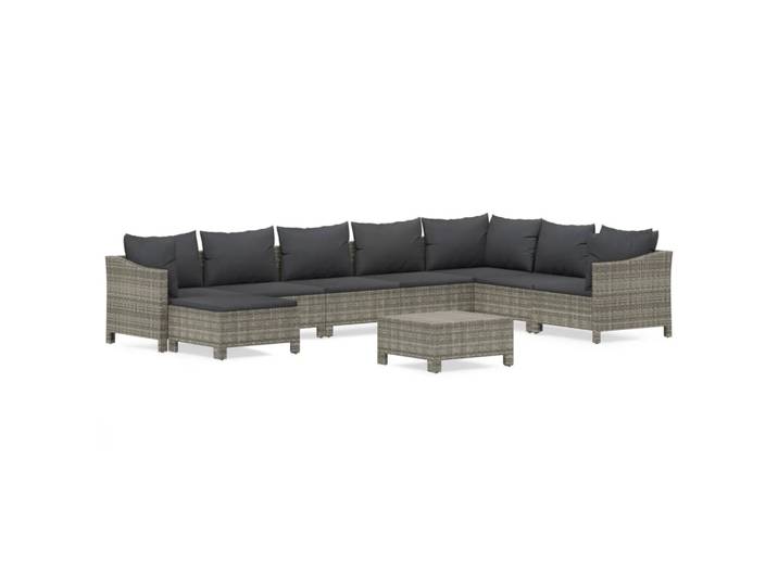 vidaXL 9-tlg. Garten-Lounge-Set mit Kissen Grau Poly Rattan