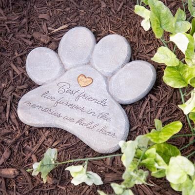 Evergreen "11"" Paw Shaped Pet Memorial Garden Stone, Best Friends Live Forever"