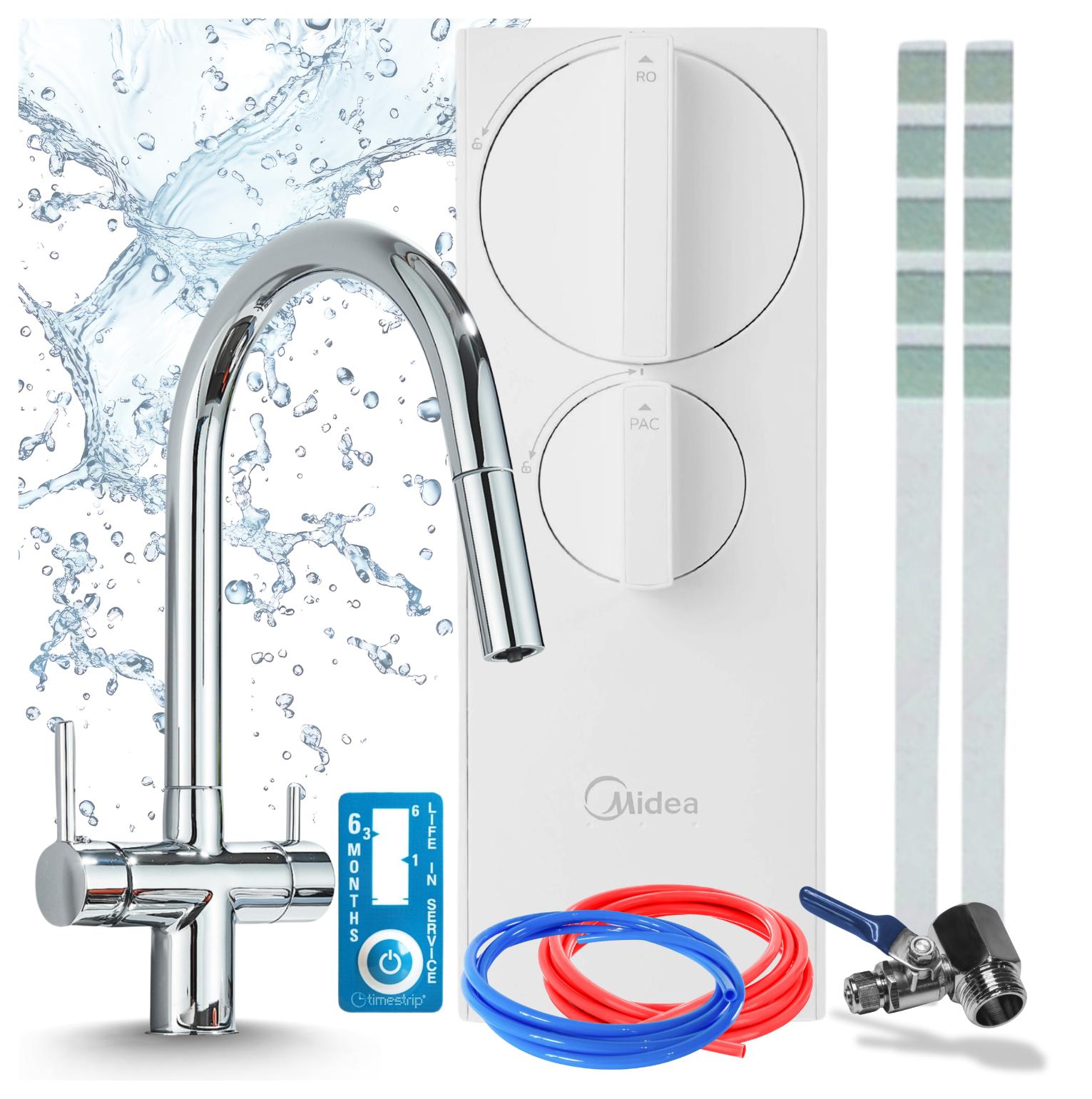 Küchenarmatur Ari Mit Wasserfiltersystem, Umkehrosmoseanlage Ro5 400 Gpd, Tanklos, Zweigriffarmatur, Keramikventil, Perlator, Messing, Chrom