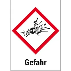 König Werbeanlagen Dreifke® Aufkleber I Gefahrensymbol Explodierende Bombe GHS 01, Gefahr, Folie, 37x52mm, 6/Bogen, GHS-Verordnung
