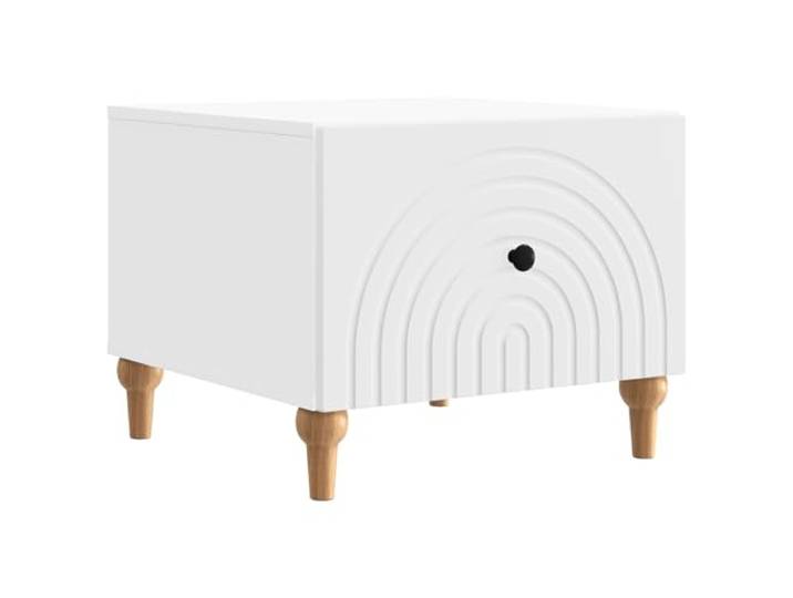 KUTYWEXFM Couchtisch Weiß 49x50x40 cm Beistelltisch Holzwerkstoff Kompakter Wohnzimmertisch mit 1 Schublade und Offenem Fach für Bücher, Zeitschriften und Deko im Vintage-Stil.