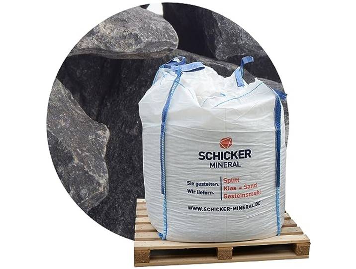 Schicker Mineral Basalt Ziersplitt anthrazit 32-56 mm 1000 kg Big Bag Splitt, Basaltsplitt aus Deutschland, farbechter Naturstein, Basaltbruch, ideal zur Garten-, Hof- und Weggestaltung