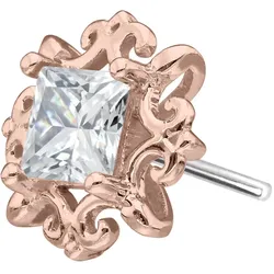 14 Karat Gold Aufsatz mit Titan Push Pin MOISSANIT-QUADRAT + ORNAMENTE