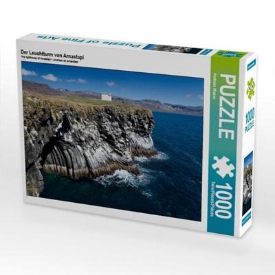 CALVENDO Puzzle Der Leuchtturm von Arnastapi | 1000 Teile Lege-Größe 64x48cm Foto-Puzzle für glückliche Stunden