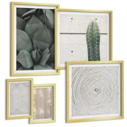 BILDER SET 5er Set - 50x50 cm & 20x30 cm & 40x60 cm Goldrahmen - Sommerliche Texturen aus den Tropen