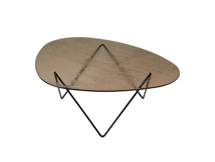 GUBI - Pedrera Couchtisch, schwarz semi matt / Glas struktruiert bronze