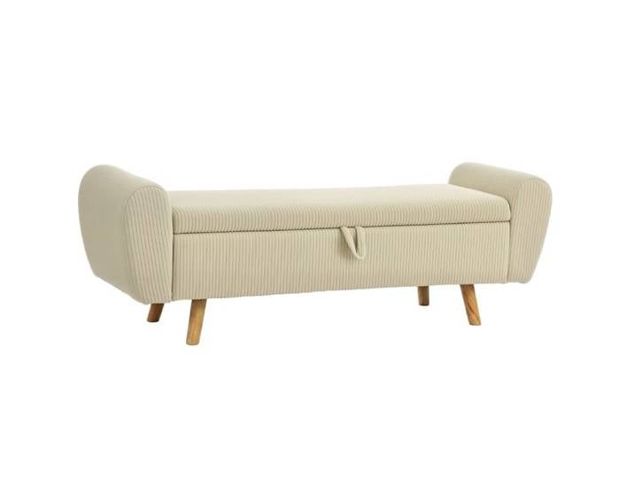 ROVRYN Banquette de rangement 150 cm en velours côtelé beige 2 places avec accoudoirs rembourrés