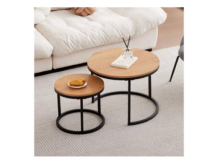 LuxusKollektion Couchtisch Couchtisch Set Stapelbar Rund Hellbraun (2-St)