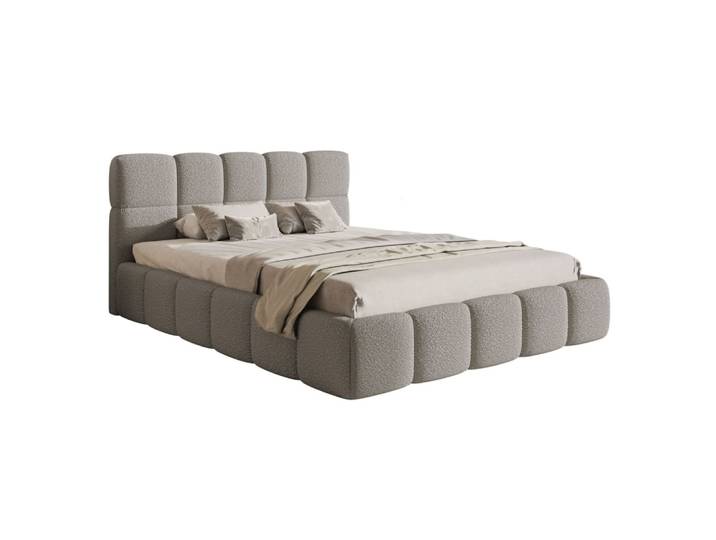 Lit rembourré 120x200 avec coffre, bouclé gris