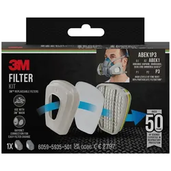 3M Filterkit 6004BC1 für Masken Halbmaske und Vollmaske, ABEK1P3, 2x 6059 ABEK1 Filter, 2x 5935 P3 Partikelfilter, 2x 501 Filterhalter