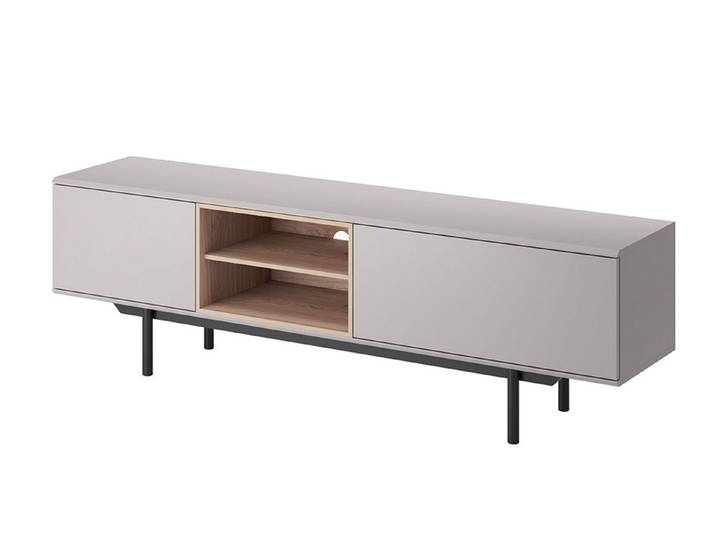 Feldmann-Wohnen Lowboard Inox (mit Klapptüren, mit offenen Fächern, 1 St., moderne Optik, mit Klapptüren, mit offenen Fächern), 175x40x54cm grau / Jackson Hickory