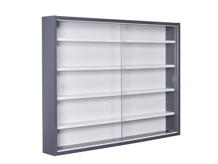 Vitrine Murale Grise 80x60 cm pour Collection et Figurines - Verre Coulissant Suspendue Meuble Armoire de Rangement Décoratif