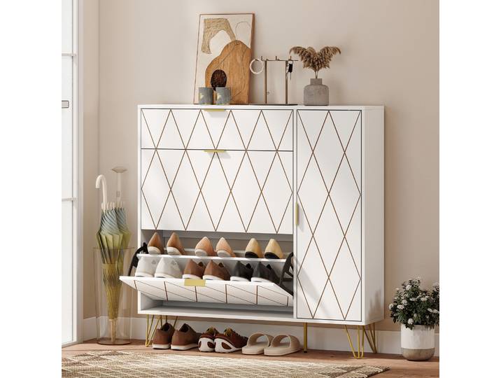 HOMCOM Meuble à Chaussures 2 Tiroirs Armoire 10-14 Paires Blanc