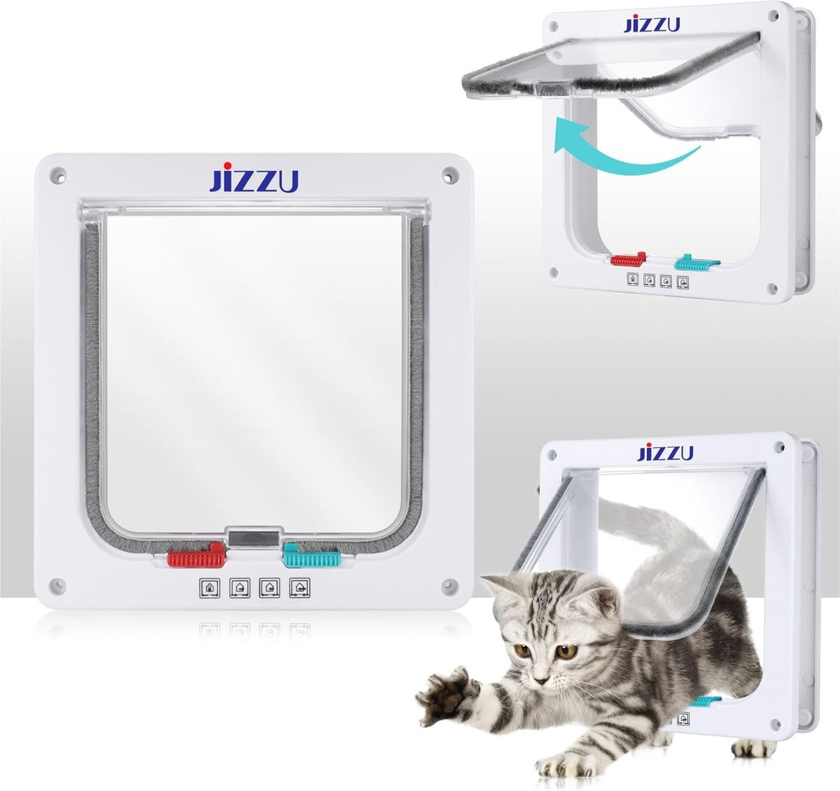 Kattenluik met 4-voudige vergrendeling - Weerbestendig huisdierdeur voor katten en honden (24,8 x 23,4 cm)