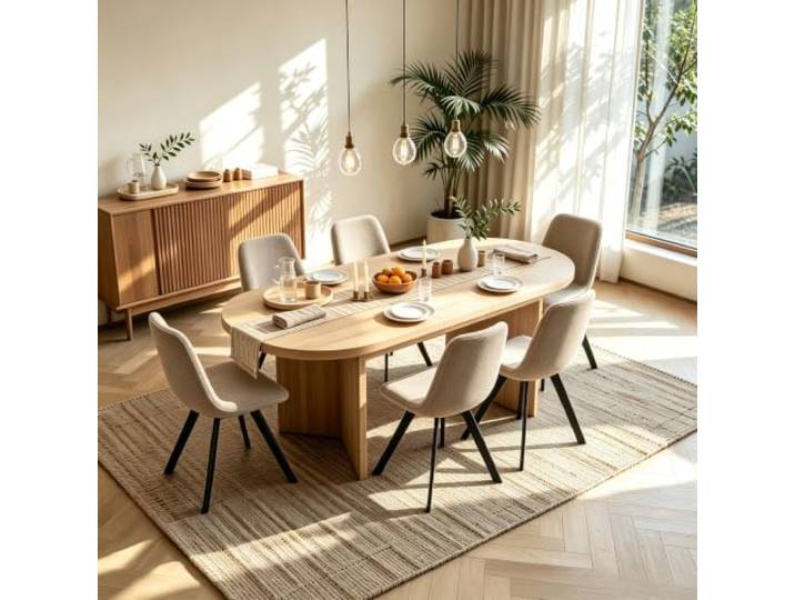 Essgruppe 7‑TLG, ovaler ausziehbarer Esstisch mit 6 Essstühlen, modernes Tisch‑Stuhl‑Set für das Esszimmer (Braun)