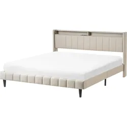 BETT mit LED 180/200 cm Stoff Hellbeige Beaulieu