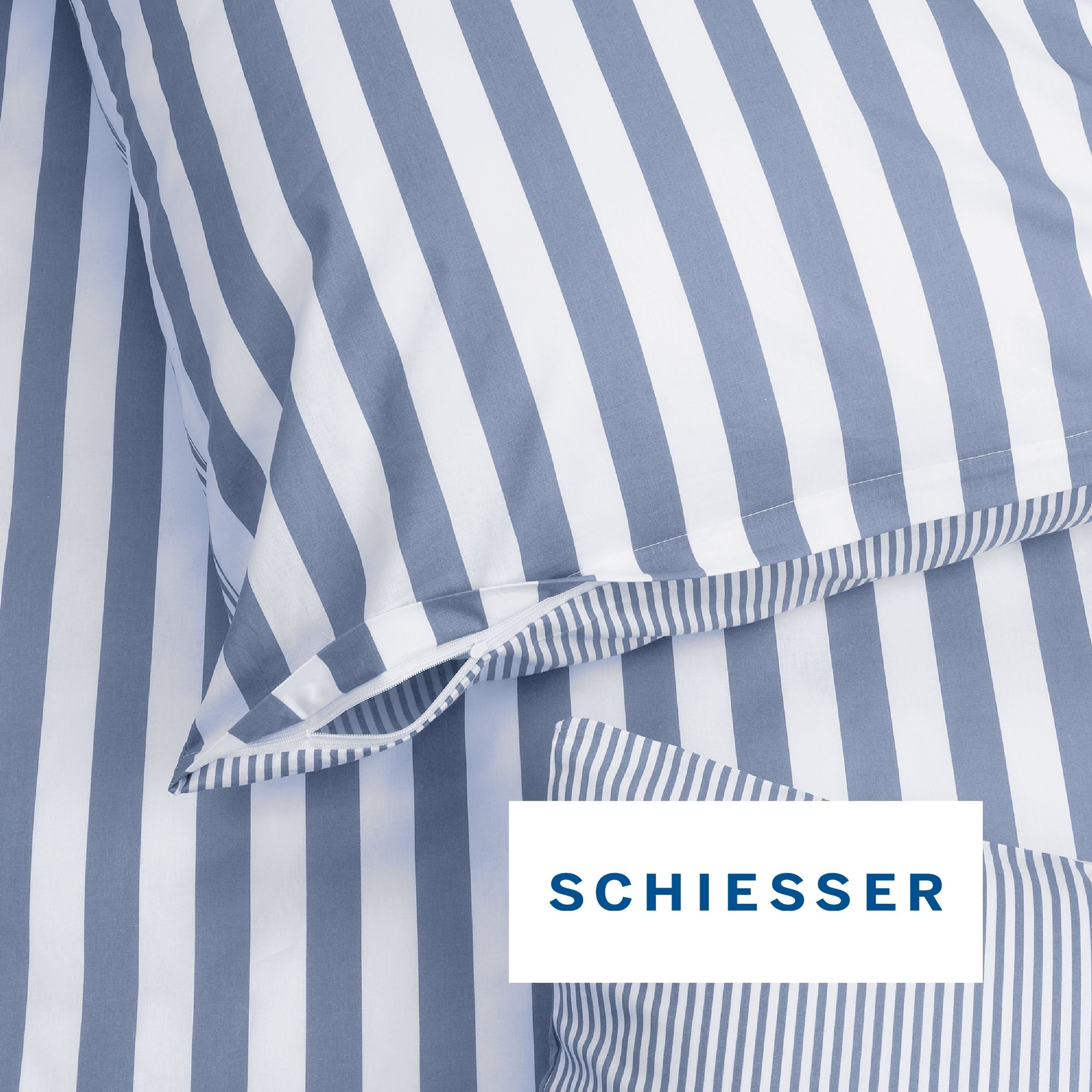 Wendebettwäsche SCHIESSER "Marie aus weicher Baumwolle und Streifen Allover", blau (hellblau), B/L: 155cm x 220cm, 1 Stk., 1 Stk., Renforcé, B/L: 80cm, 2 Stk., Renforcé, Obermaterial: 100% Baumwolle, Bettwäsche, Wendebettwäsche, OEKO-TEX MADE IN GREEN hel
