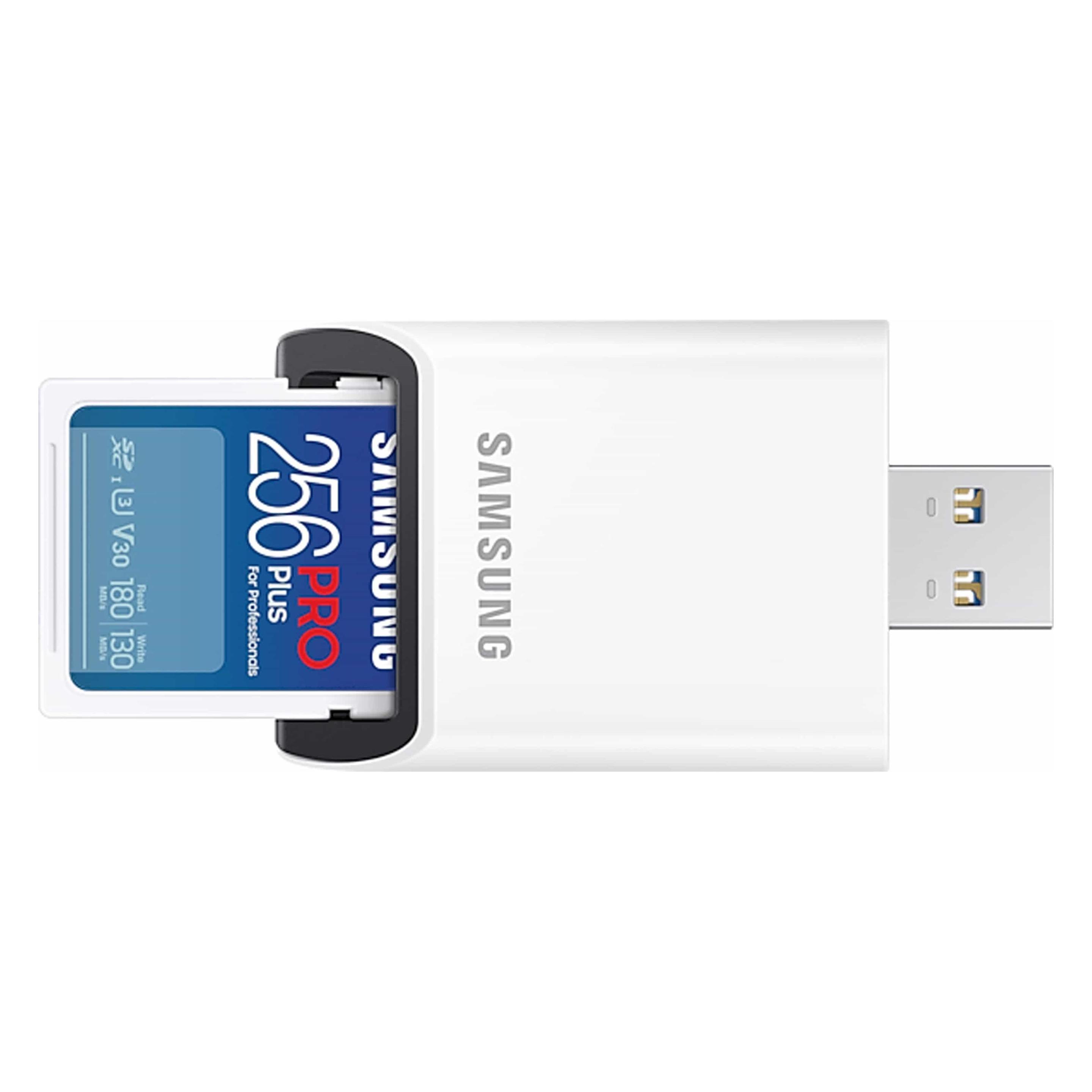 Samsung Karta pamięci SD PRO Plus MB-SD256SB/WW 256GB + czytnik (256 GB, SDXC, U3, UHS-I) (MB-SD256SB/WW)
