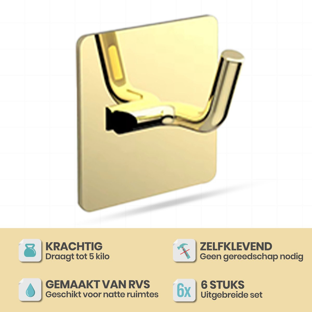 LIYENZ Zelfklevende Handdoekhaakjes 4 stuks - Goud - RVS - Voor badkamer en keuken