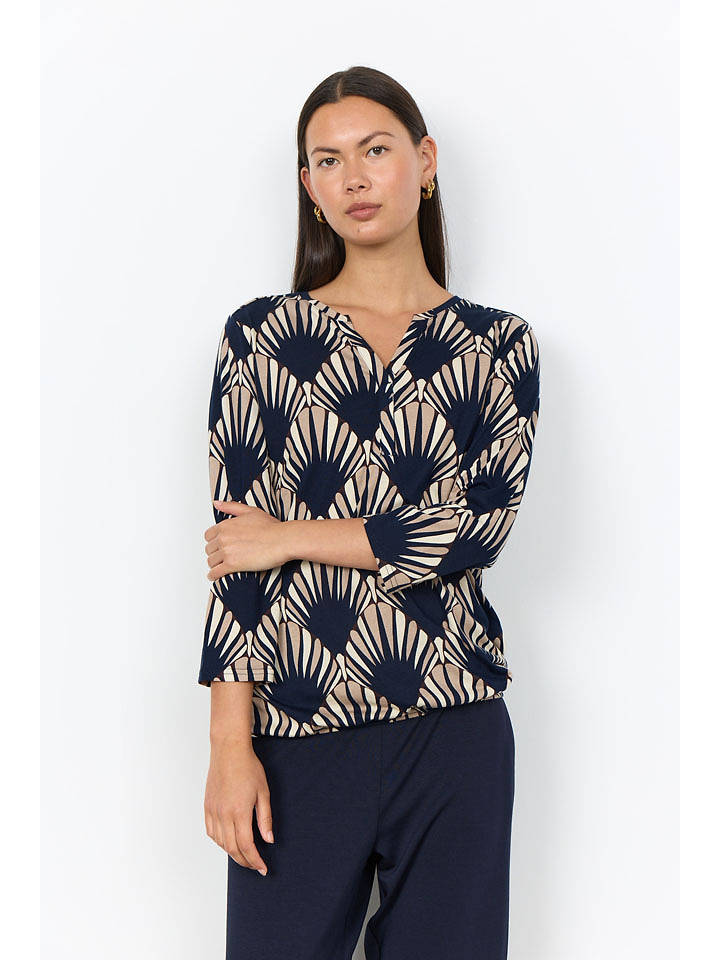 soyaconcept Bluse "Felicity" in Dunkelblau/ Beige - L