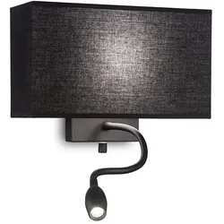 Ideal Lux Wandleuchte HOTEL AP1, E27 + LED-Spot, Stoffschirm, mit 2 Schaltern, Schwarz IDEA-215709