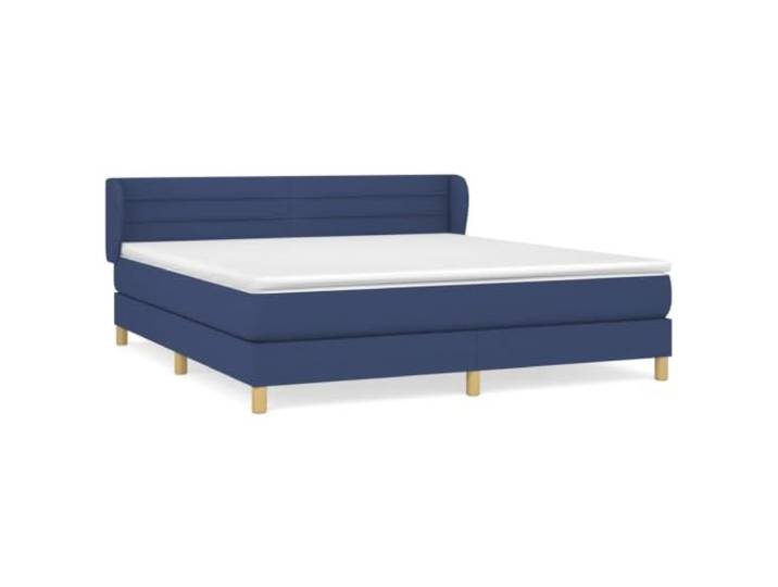 PUGYNBK Boxspringbett, 160 x 200 cm, mit Stoffmatratze, Blau Verstellbares Kopfteil, Taschenfederkerne, mittlere Festigkeit, atmungsaktiv