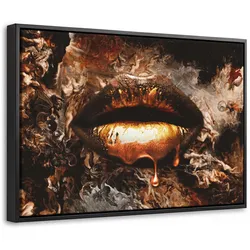 LEINWAND Bilder mit Rahmen - Gold - Lippen - Kunst - Gold - Luxus - Abstrakt - 30x20