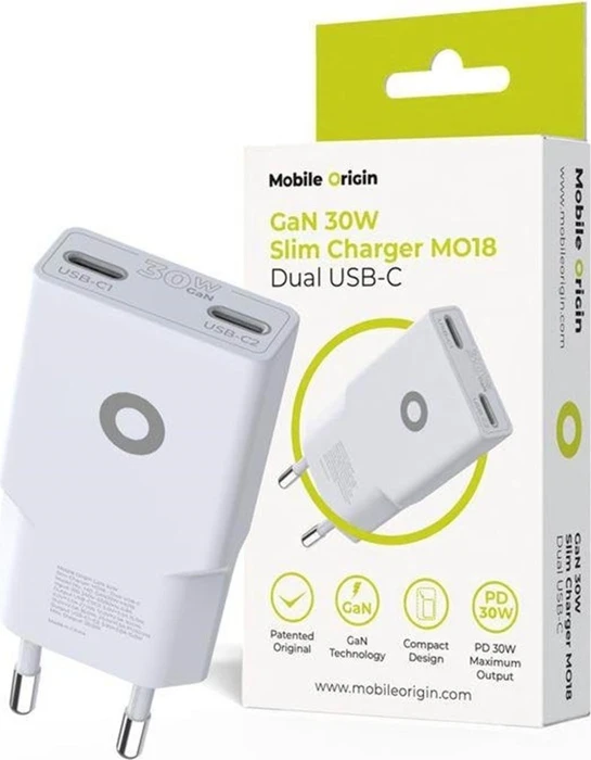 Mobile Origin GaN 30W Slim Charger TÜV MO18 Dual USB-C