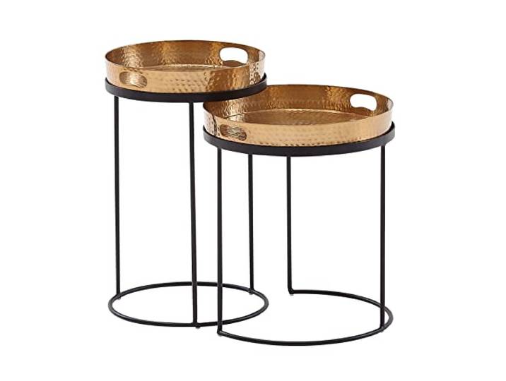 Wohnling Beistelltisch 2er Set Metall Gold Schwarz Hammerschlag