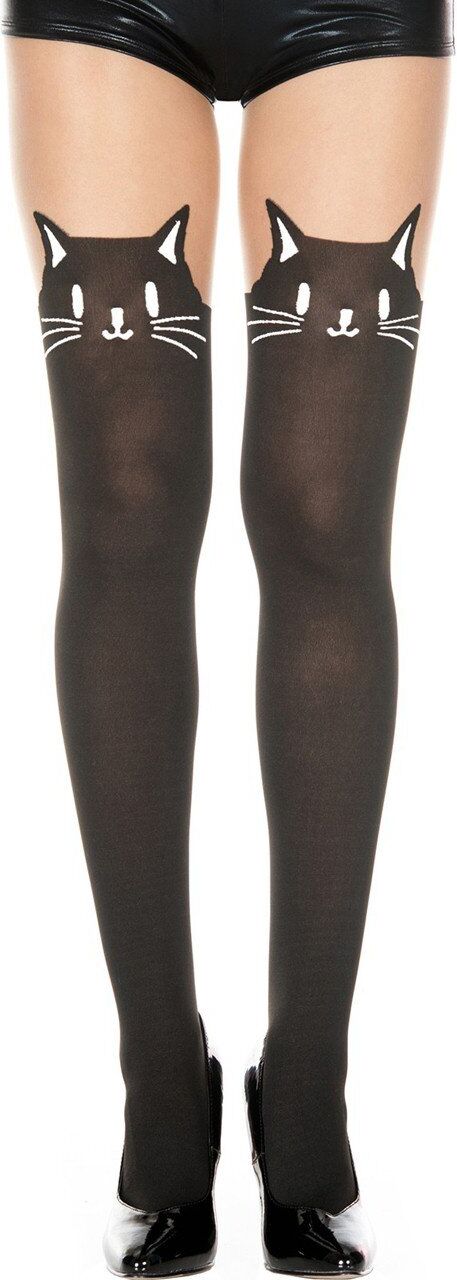 Music Legs Collant semi opaque avec tête de chat fantaisie