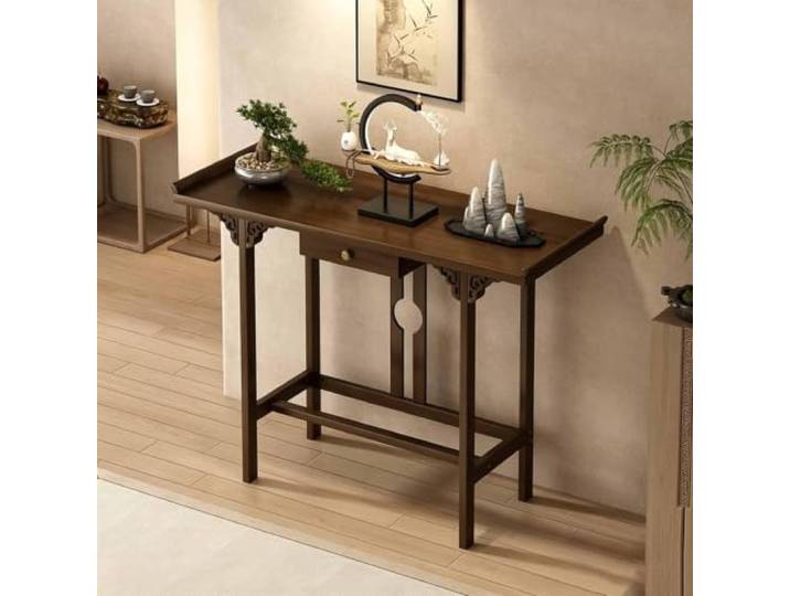 Buddhistischer Altartisch Bambus, Puja‑Tisch Meditationstisch Mit Schublade & Schrank, Konsolentisch Schmal, Flurtisch Für Eingang Wohnzimmer Kleine Räume