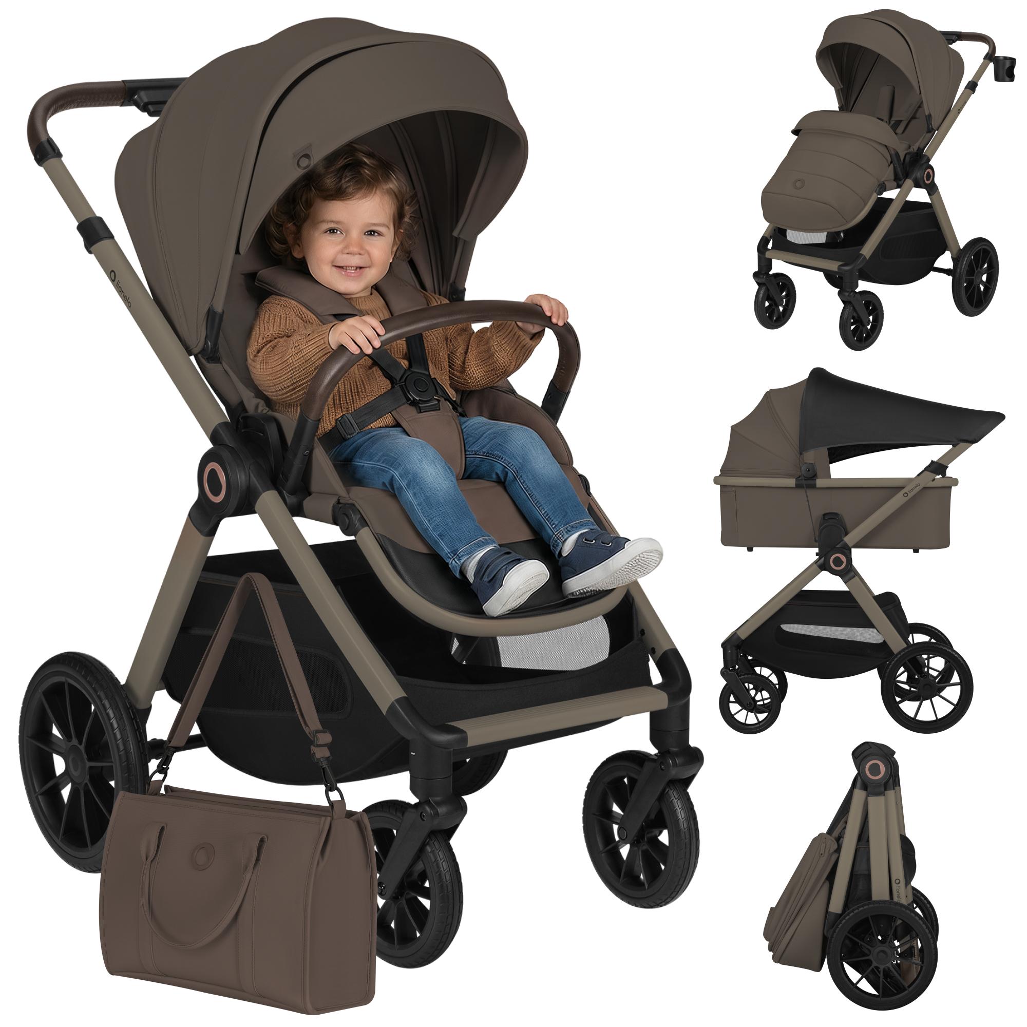 Lionelo Kombikinderwagen Layla 2in1 Babywanne und Buggy bis 22 kg, Babywanne bis 9 kg, 360° Schwenkbare PolyurethanRäder, XXL Verdeck - Beige