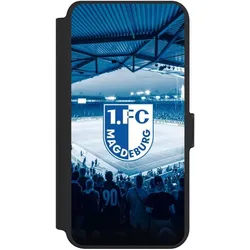 Nivocase Klapphülle für Samsung Galaxy S25+ Handyhülle aus Kunst Leder NIVOflip schwarz Stadion 1. FC (Samsung Galaxy S25+), Smartphone Hülle, Schwarz